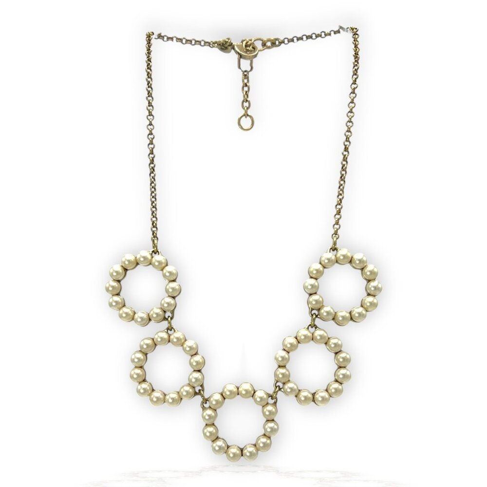 J.CREW White Faux Pearl Circles Necklace Costume Jewelry Chain Bib Gold Tone